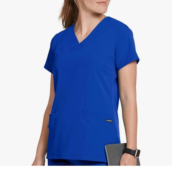 Galaxy Blue Jockey Women's Scrubs WOV-Neck Crossover Scrub Top - Picture 1 of 6
